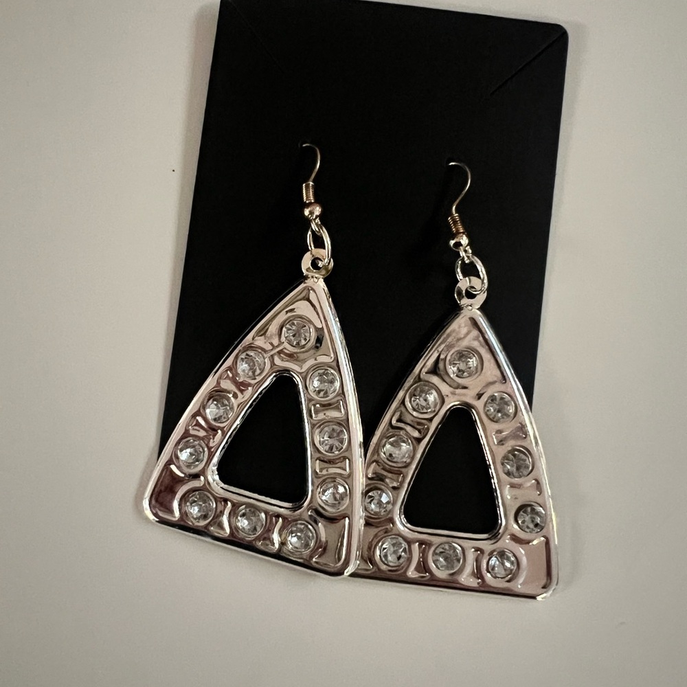 Silver Tone Geometric Triangle Drop Earrings